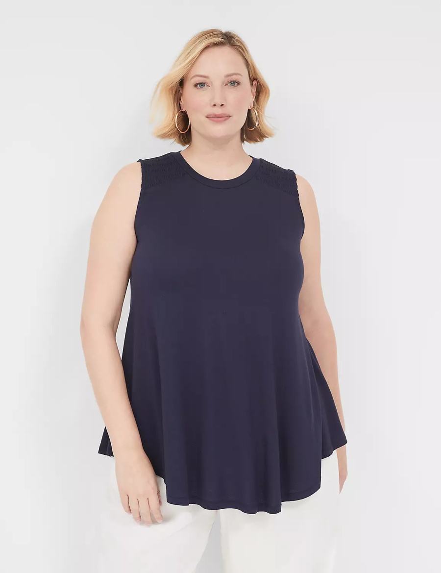 Dámské Tričko Lane Bryant Max Swing High-Neck Smocked-Shoulder Tunic Blankyt | YJF3258KC