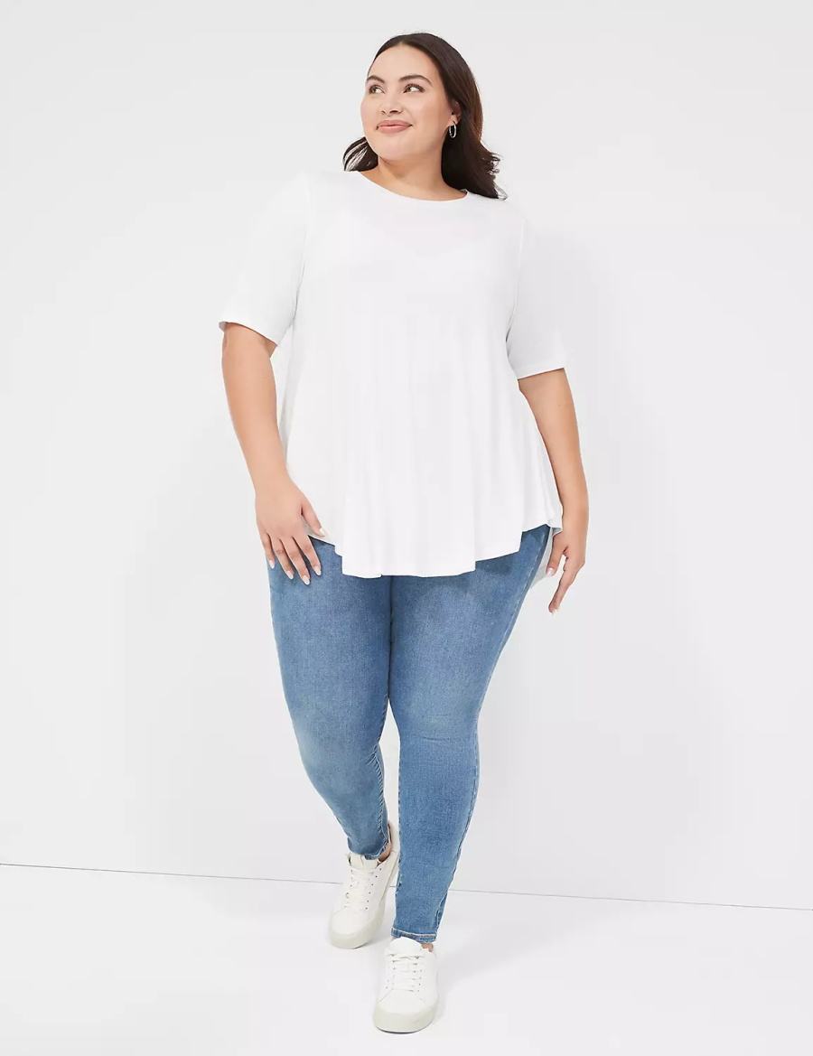 Dámské Tričko Lane Bryant Max Swing Perfect Sleeve Crew-Neck Tee Bílé | EOW3320EP