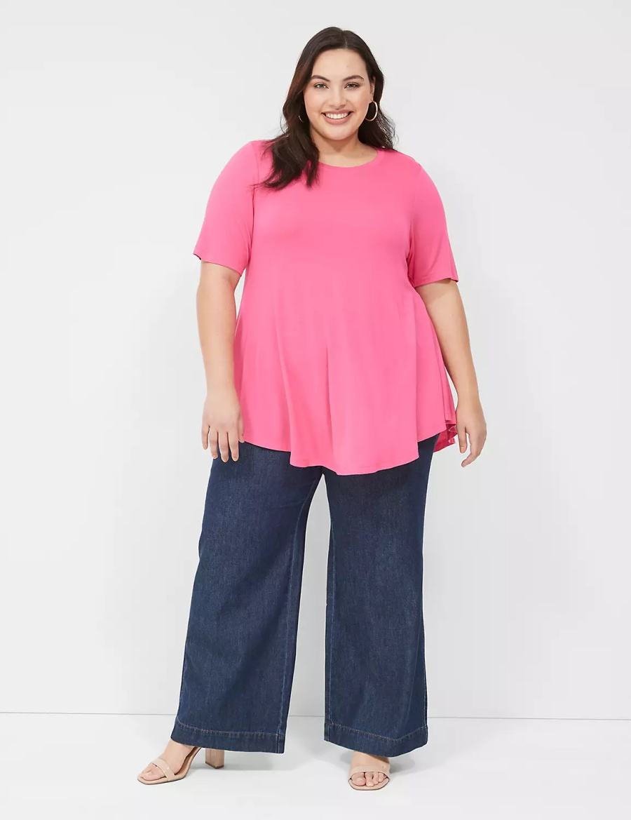 Dámské Tričko Lane Bryant Max Swing Perfect Sleeve Crew-Neck Tee Růžové | REI1080TD