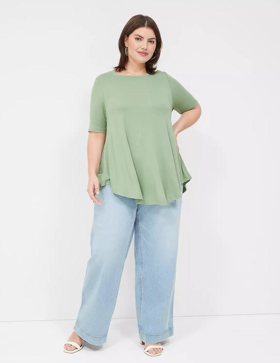 Dámské Tričko Lane Bryant Max Swing Perfect Sleeve Crew-Neck Tee Světle Zelene | SEP7348BX