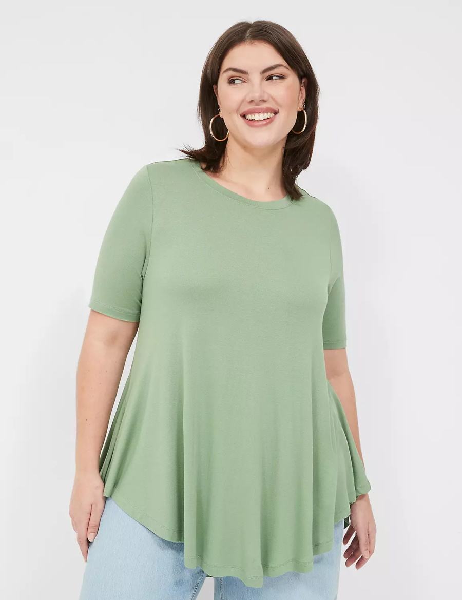 Dámské Tričko Lane Bryant Max Swing Perfect Sleeve Crew-Neck Tee Světle Zelene | SEP7348BX