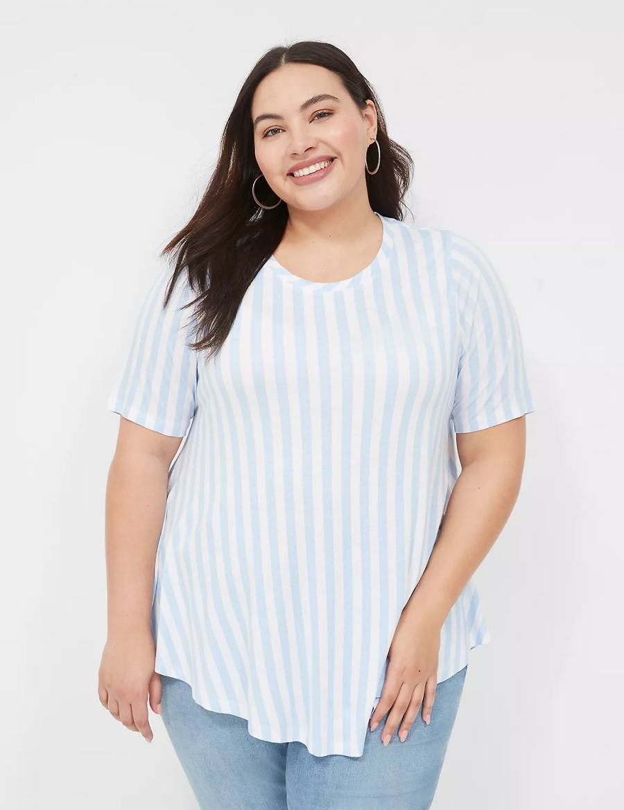 Dámské Tričko Lane Bryant Max Swing Perfect Sleeve Crew-Neck Tee Světle Blankyt Proužek | EJL8486KE