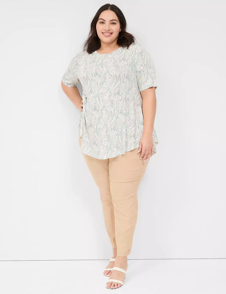 Dámské Tričko Lane Bryant Max Swing Perfect Sleeve Crew-Neck Tee Krém Zelene | QXW3186DX