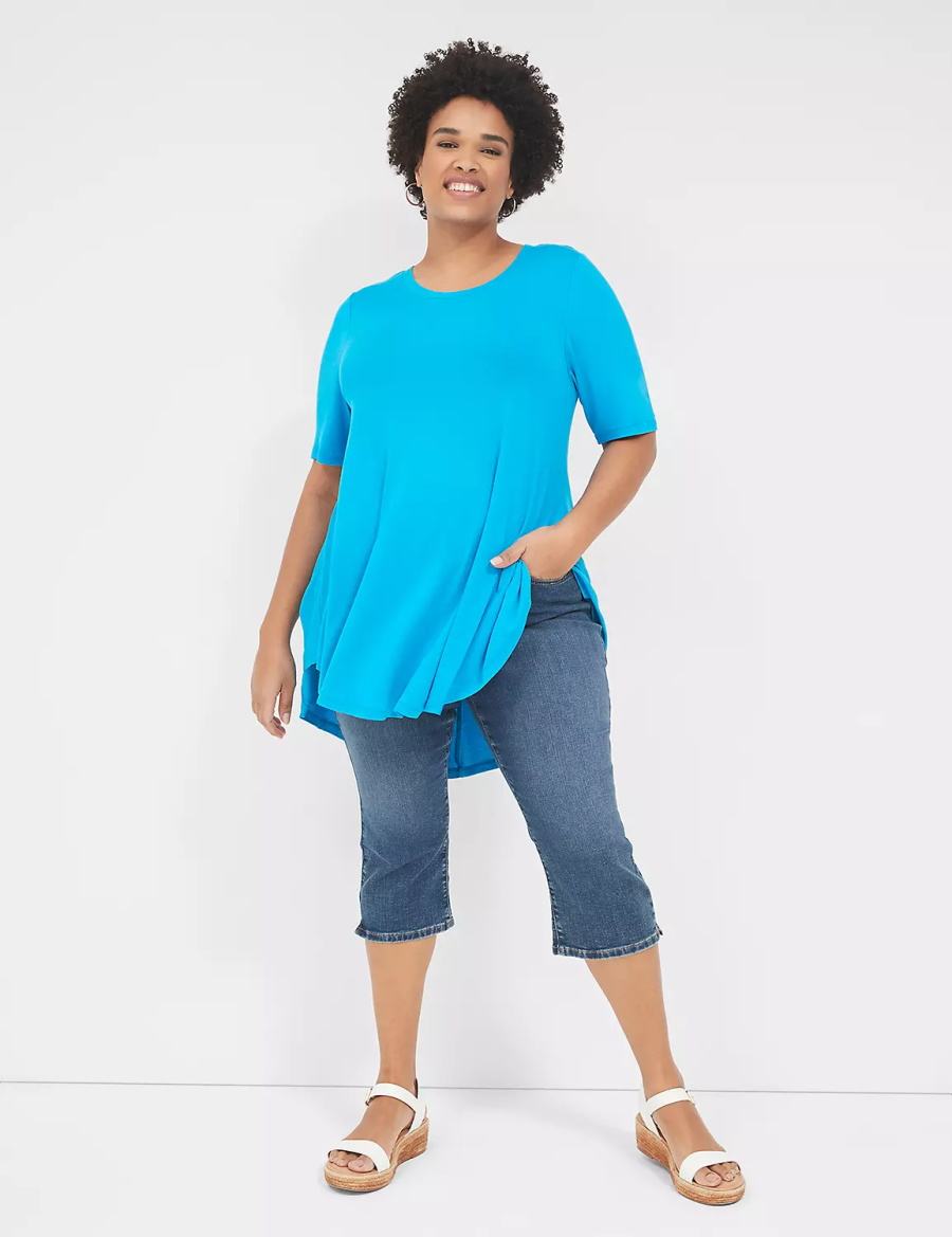 Dámské Tričko Lane Bryant Max Swing Perfect Sleeve Crew-Neck Tee Blankyt | GQF9752DJ