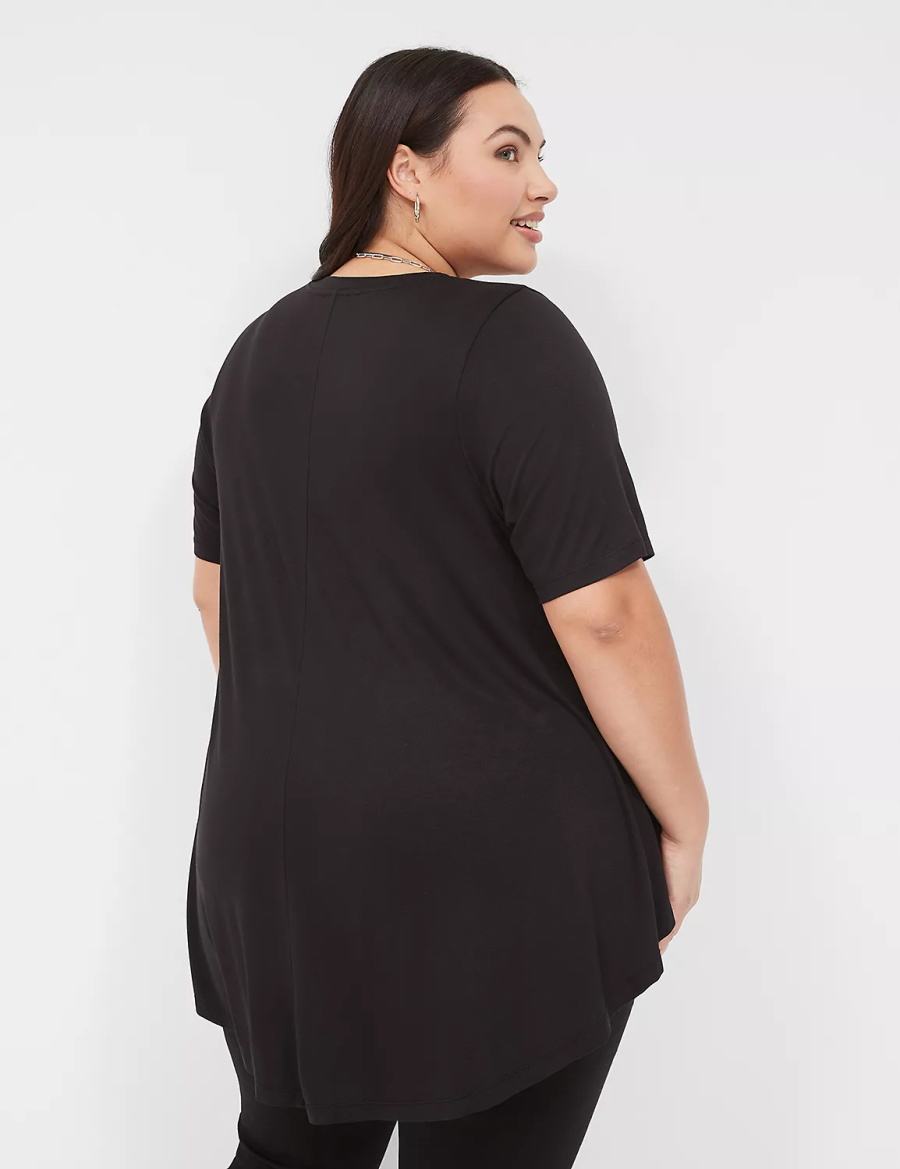 Dámské Tričko Lane Bryant Max Swing Perfect Sleeve Crew-Neck Tee Černé | BPU695MY