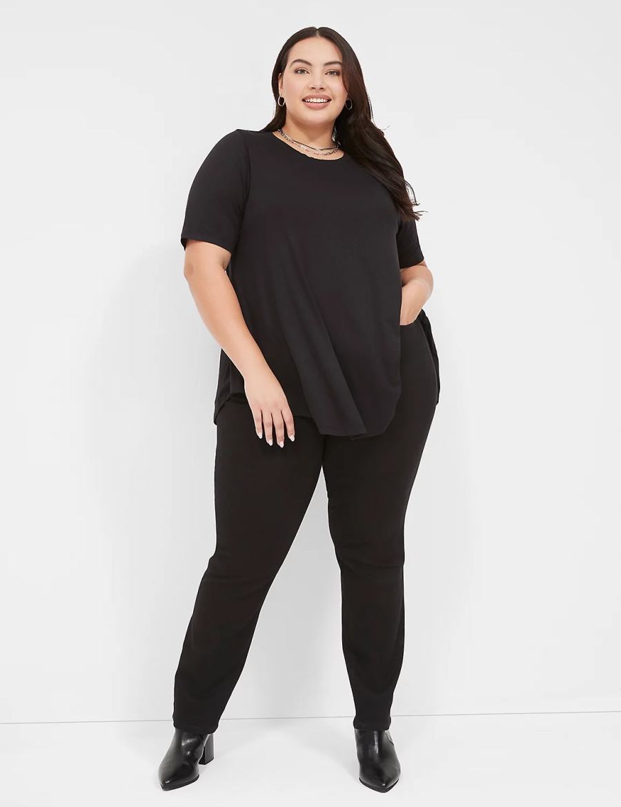 Dámské Tričko Lane Bryant Max Swing Perfect Sleeve Crew-Neck Tee Černé | BPU695MY