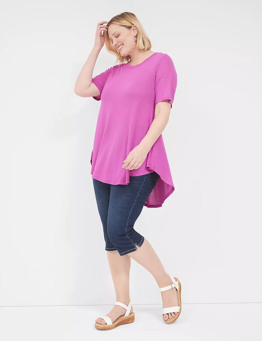 Dámské Tričko Lane Bryant Max Swing Perfect Sleeve Crew-Neck Tee Fialové | CPW3649YZ