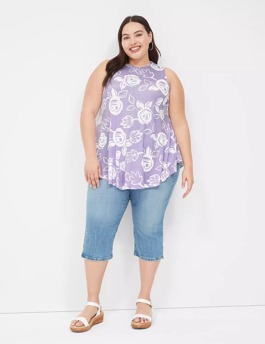 Dámské Tričko Lane Bryant Max Swing Sleeveless High-Neck Tunic Bílé Fialové | KCR3934XG