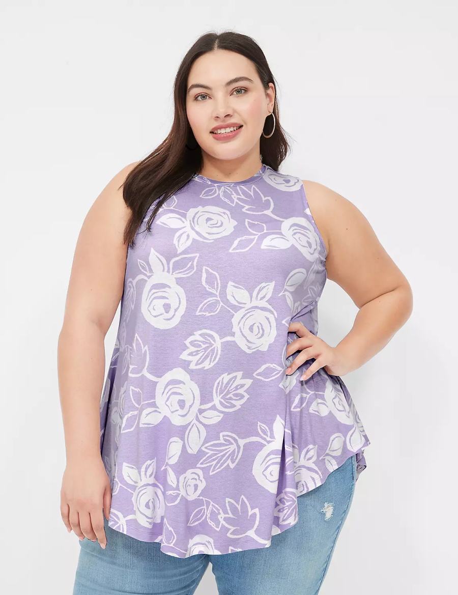 Dámské Tričko Lane Bryant Max Swing Sleeveless High-Neck Tunic Bílé Fialové | KCR3934XG