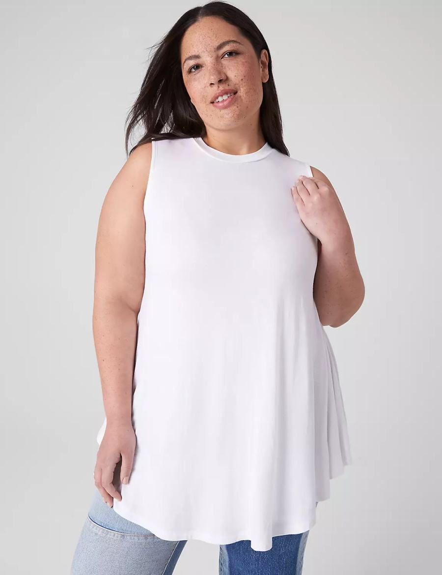 Dámské Tričko Lane Bryant Max Swing Sleeveless High-Neck Tunic Bílé | IMP2286UF