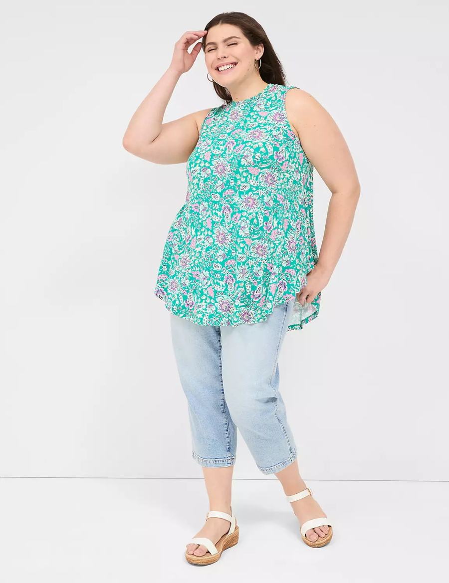 Dámské Tričko Lane Bryant Max Swing Sleeveless High-Neck Tunic Světle Tyrkysové | HUW5719CE