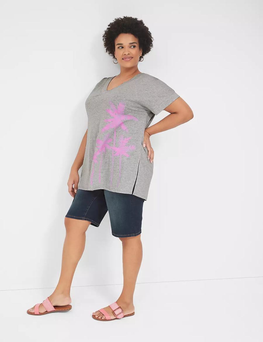 Dámské Tričko Lane Bryant Palm Trees Graphic Easy Tunic Šedé | EKP390ER