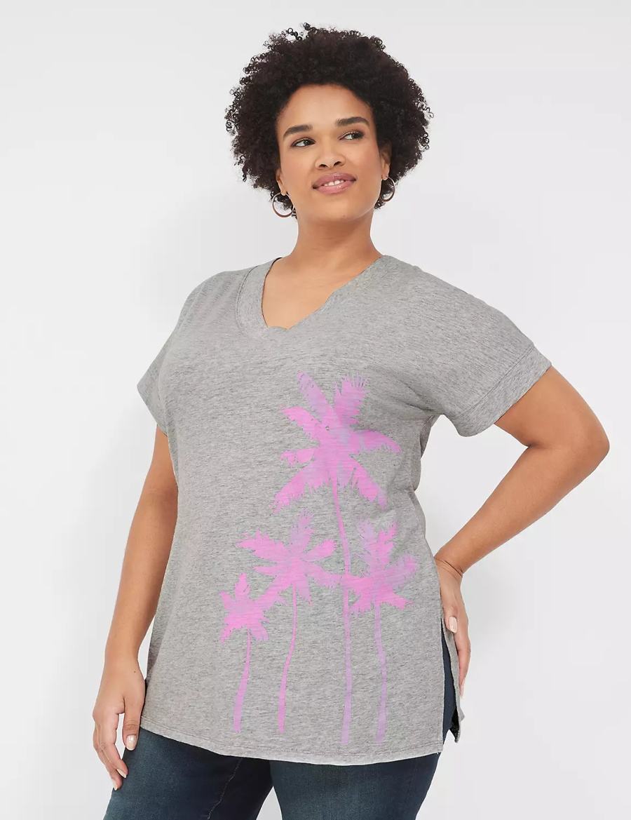 Dámské Tričko Lane Bryant Palm Trees Graphic Easy Tunic Šedé | EKP390ER