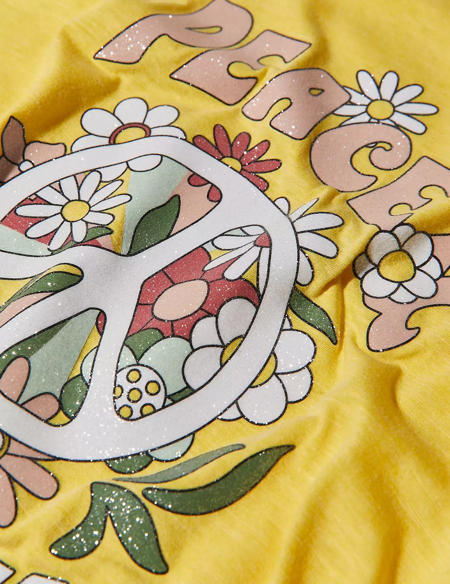 Dámské Tričko Lane Bryant Peace & Sunshine Sparkle Graphic Tee Žluté | MJL657GD