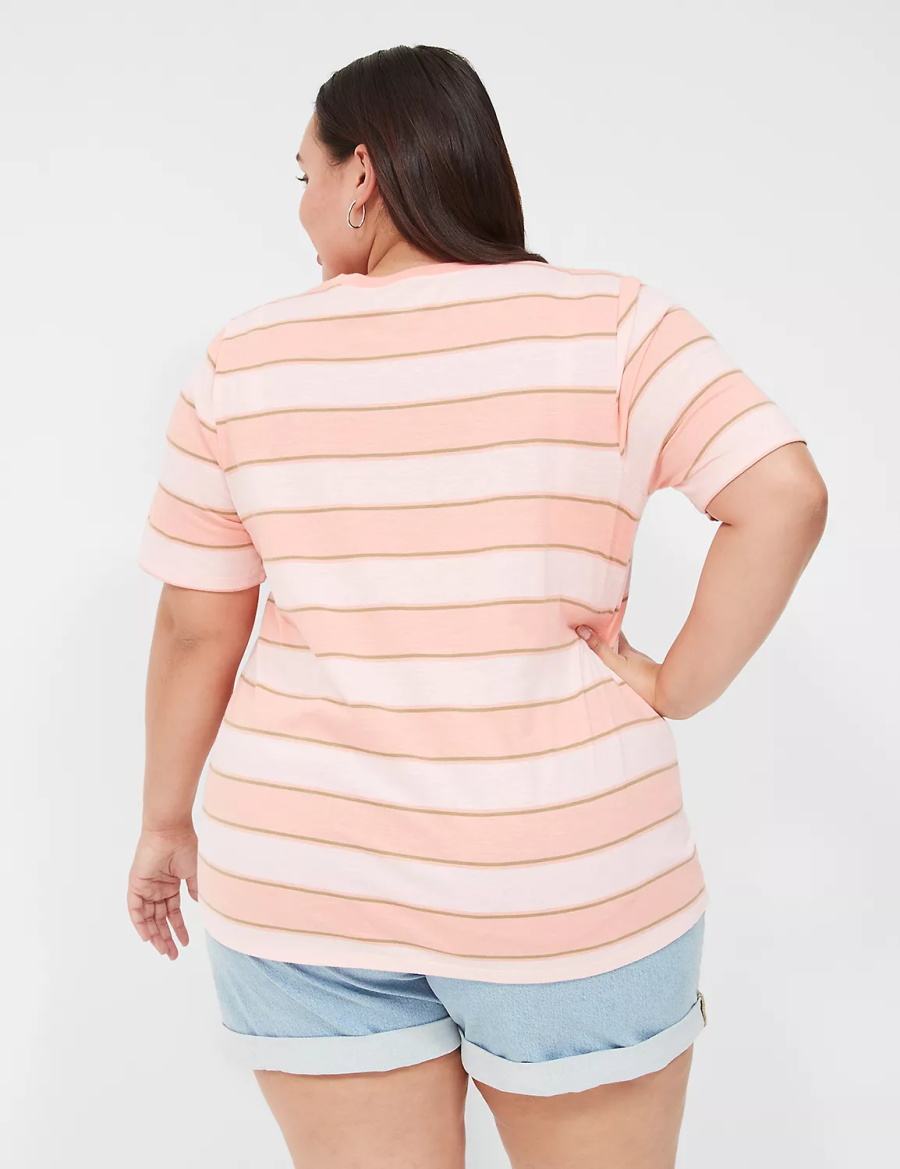 Dámské Tričko Lane Bryant Perfect Sleeve Crew-Neck Tee Oranžové Proužek | QJZ3636YK