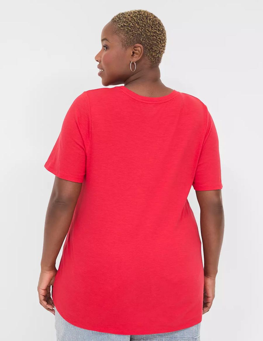 Dámské Tričko Lane Bryant Perfect Sleeve Crew-Neck Tee Červené | XYL7147ZQ