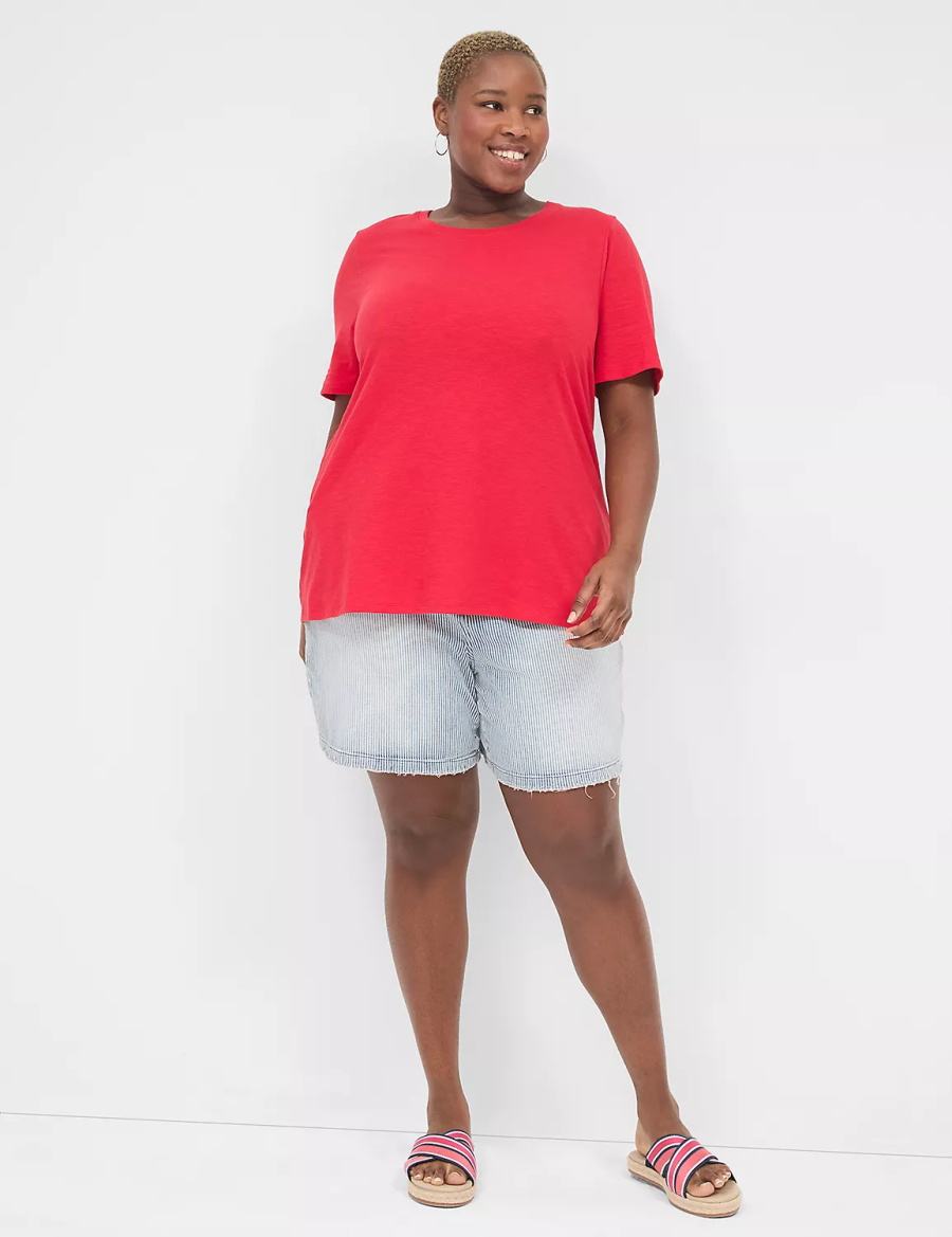 Dámské Tričko Lane Bryant Perfect Sleeve Crew-Neck Tee Červené | XYL7147ZQ