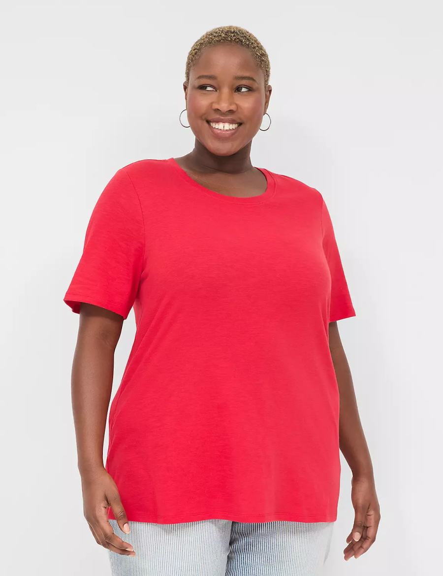 Dámské Tričko Lane Bryant Perfect Sleeve Crew-Neck Tee Červené | XYL7147ZQ