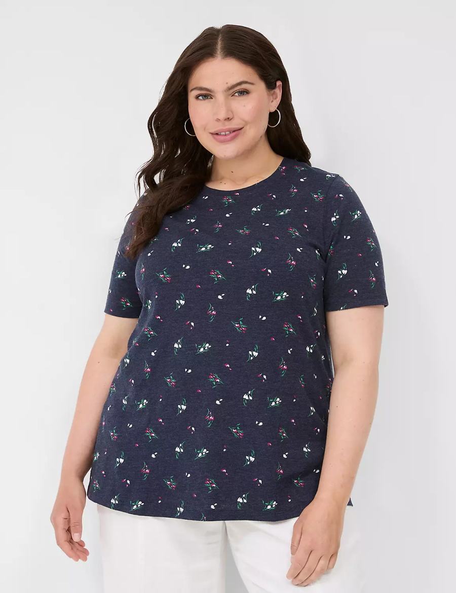 Dámské Tričko Lane Bryant Perfect Sleeve Crew-Neck Tee Tmavě Blankyt | VVN4160ZJ