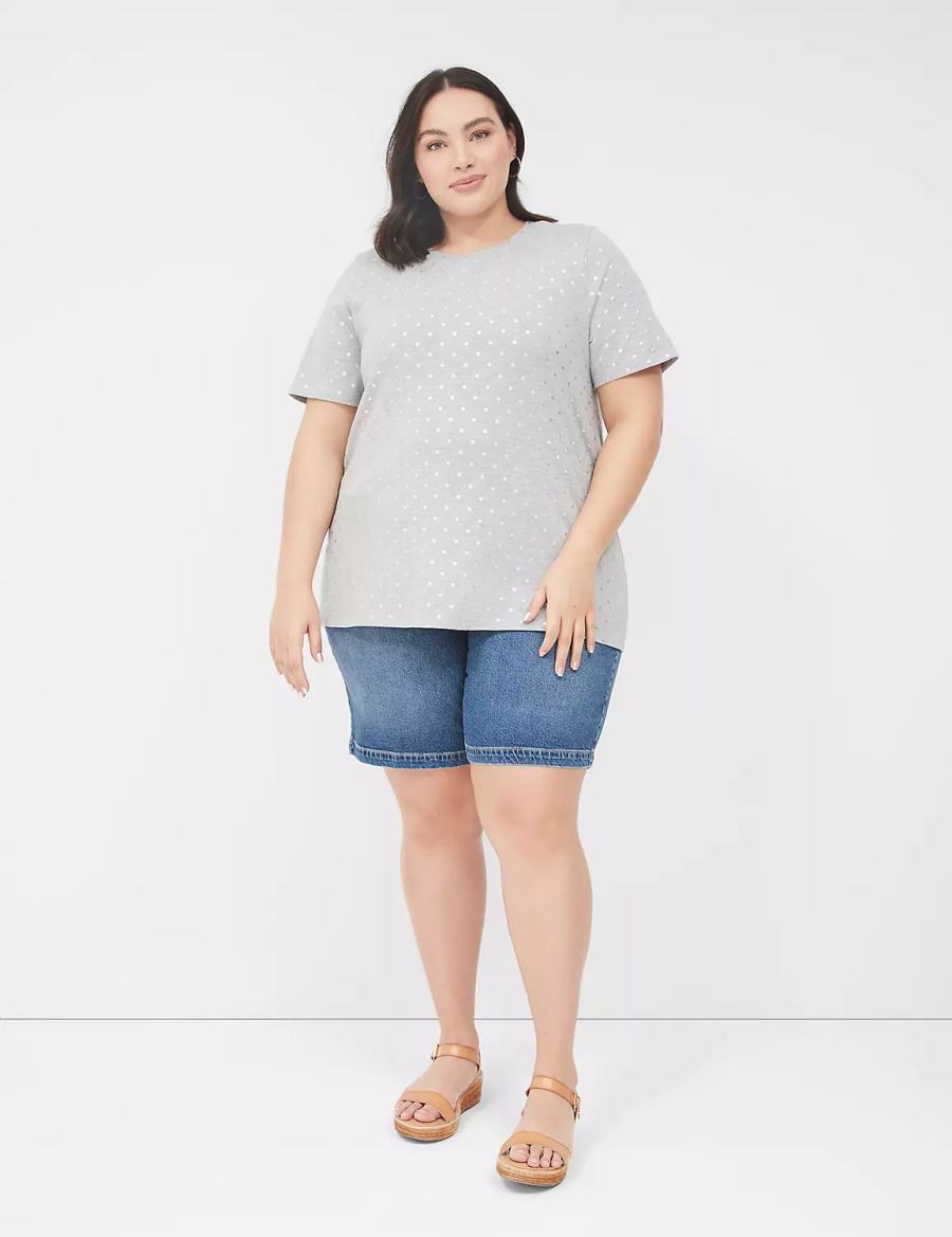 Dámské Tričko Lane Bryant Perfect Sleeve Crew-Neck Tee Šedé | JMM5417WZ