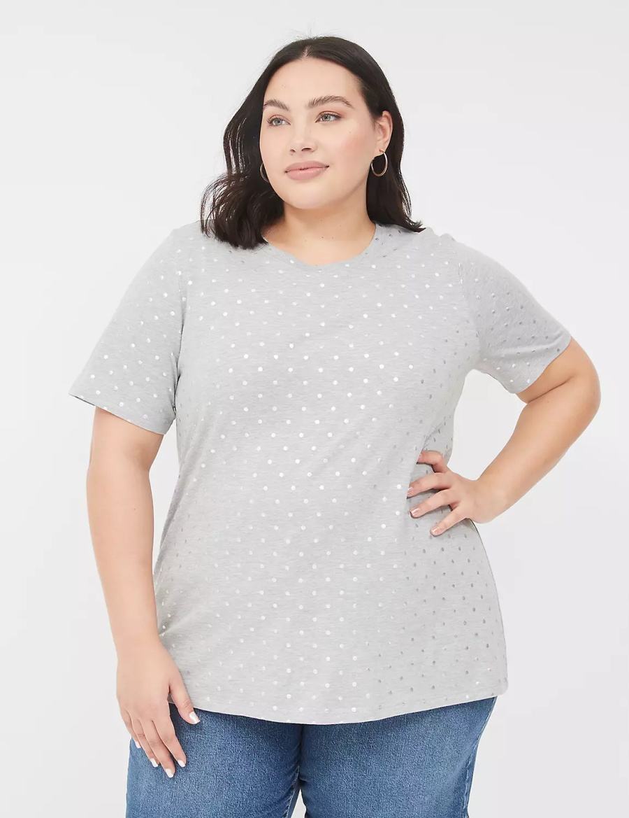 Dámské Tričko Lane Bryant Perfect Sleeve Crew-Neck Tee Šedé | JMM5417WZ