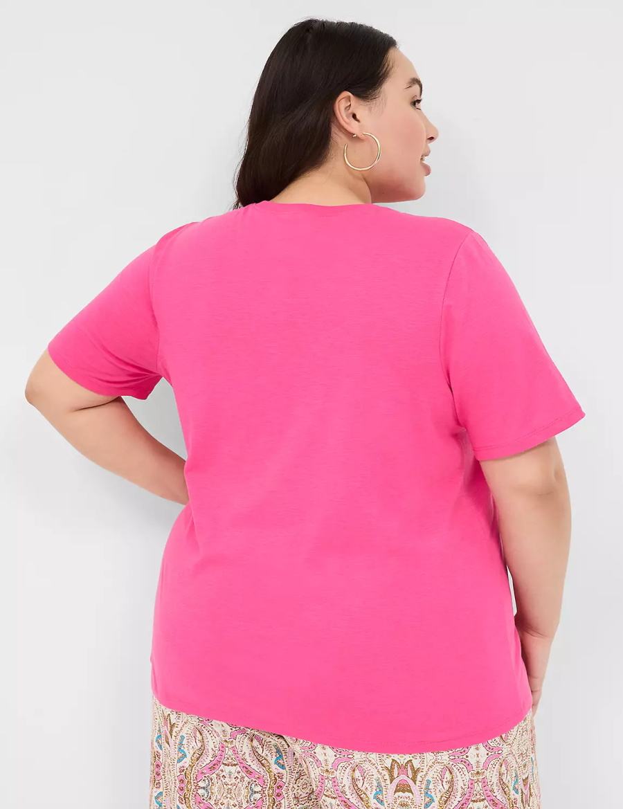 Dámské Tričko Lane Bryant Perfect Sleeve Crew-Neck Tee Růžové | UMA8741IN