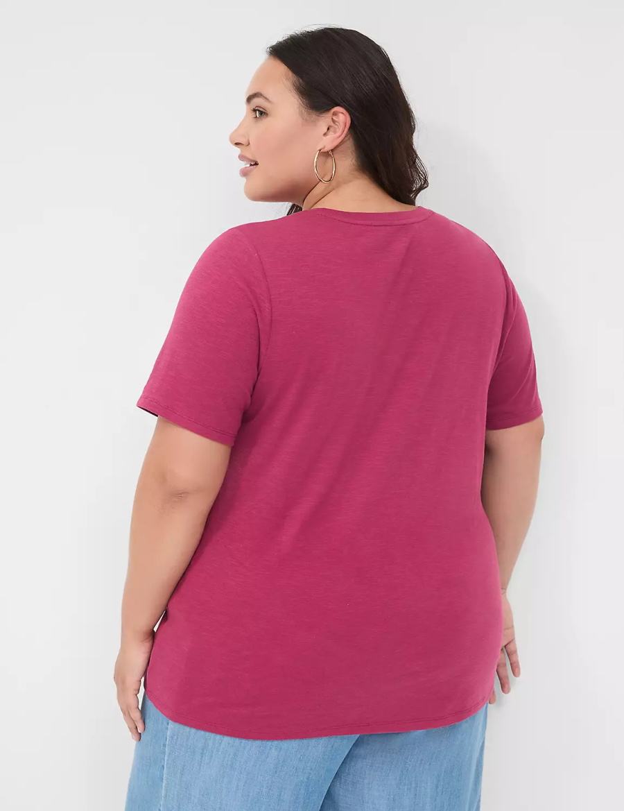 Dámské Tričko Lane Bryant Perfect Sleeve Crew-Neck Tee Vínové | RXM657IA