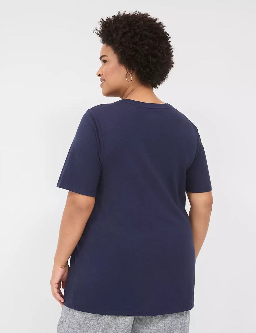 Dámské Tričko Lane Bryant Perfect Sleeve Crew-Neck Tee Blankyt | DKW5473SN