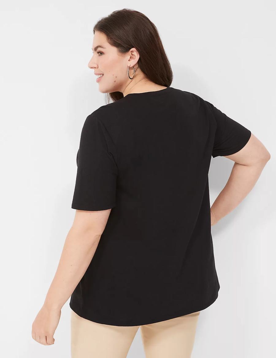 Dámské Tričko Lane Bryant Perfect Sleeve Crew-Neck Tee Černé | UTD714LM