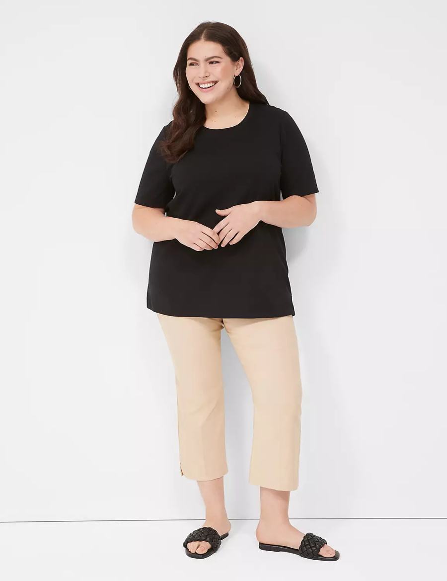 Dámské Tričko Lane Bryant Perfect Sleeve Crew-Neck Tee Černé | UTD714LM