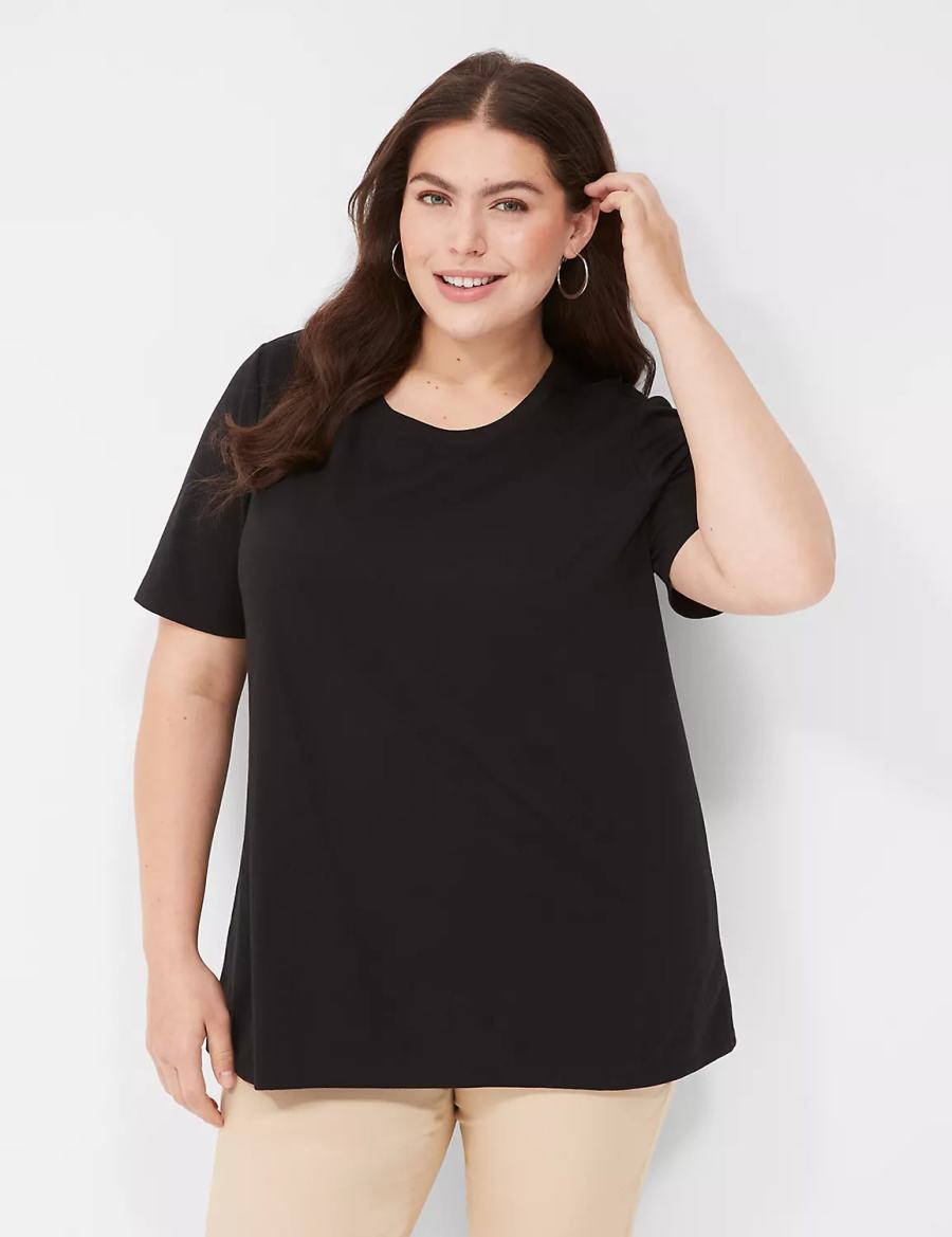 Dámské Tričko Lane Bryant Perfect Sleeve Crew-Neck Tee Černé | UTD714LM