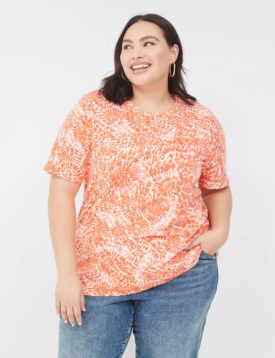 Dámské Tričko Lane Bryant Perfect Sleeve Crew-Neck Tee Oranžové Bílé | WVH1723ZM