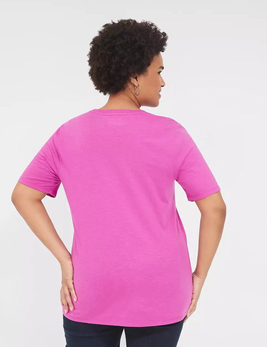 Dámské Tričko Lane Bryant Perfect Sleeve Crew-Neck Tee Fialové | NKJ2635TZ