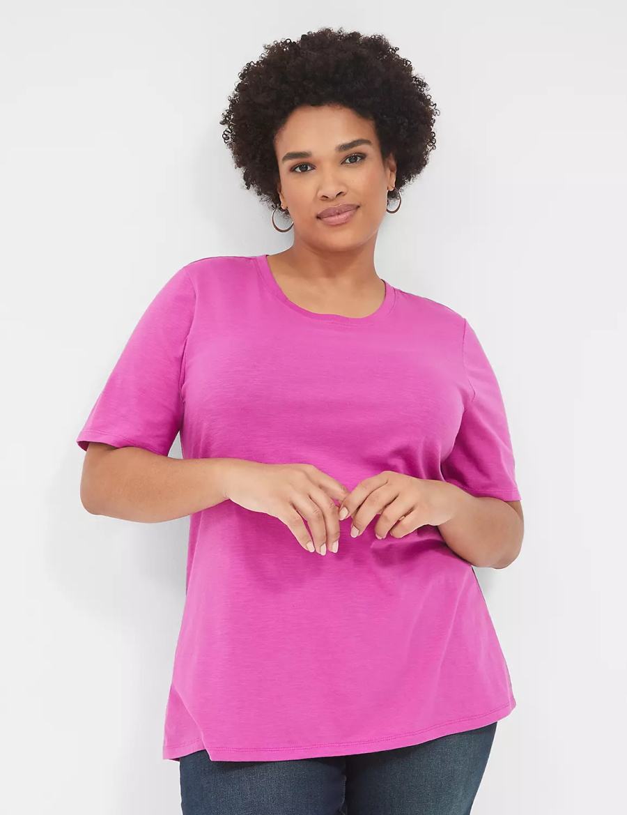 Dámské Tričko Lane Bryant Perfect Sleeve Crew-Neck Tee Fialové | NKJ2635TZ