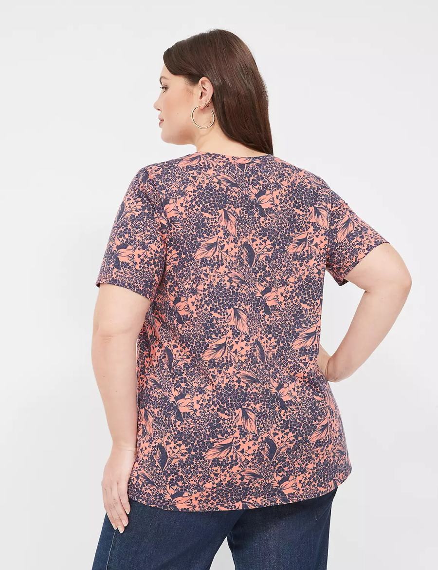 Dámské Tričko Lane Bryant Perfect Sleeve Crew-Neck Tee Oranžové Viacfarebný | SAR4210DE