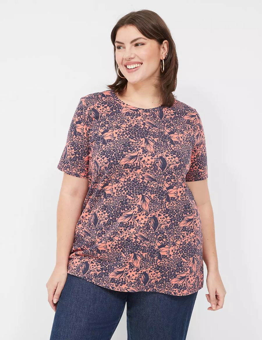 Dámské Tričko Lane Bryant Perfect Sleeve Crew-Neck Tee Oranžové Viacfarebný | SAR4210DE