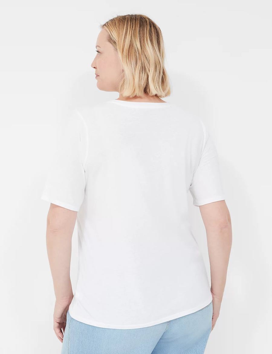 Dámské Tričko Lane Bryant Perfect Sleeve V-Neck Tee Bílé | OBA7245NI