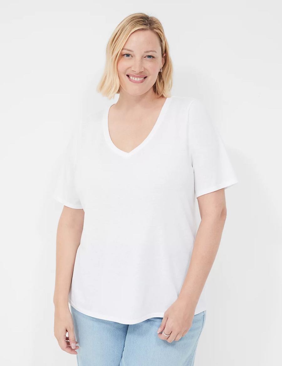 Dámské Tričko Lane Bryant Perfect Sleeve V-Neck Tee Bílé | OBA7245NI