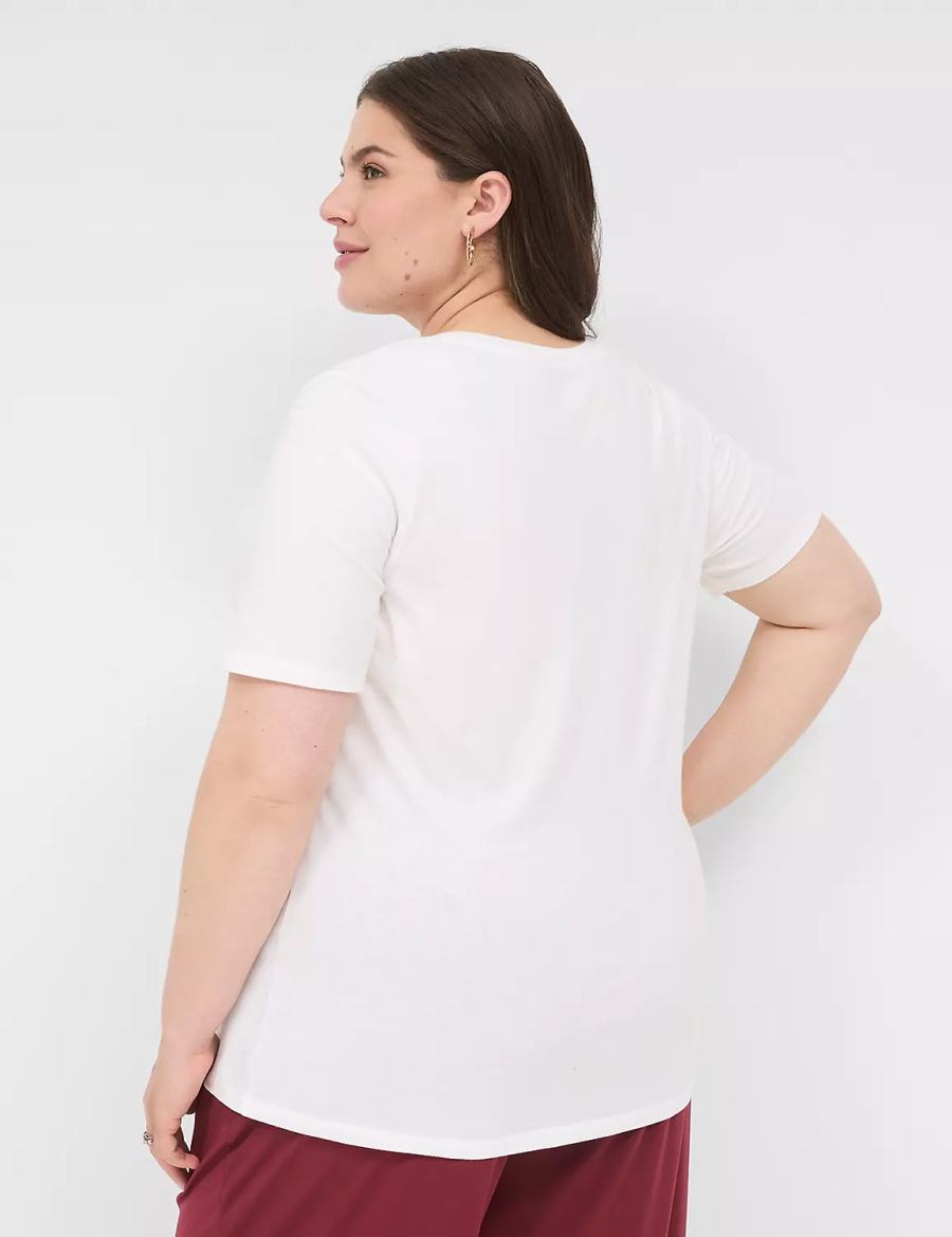 Dámské Tričko Lane Bryant Perfect Sleeve V-Neck Tee Bílé | CFA5134SY