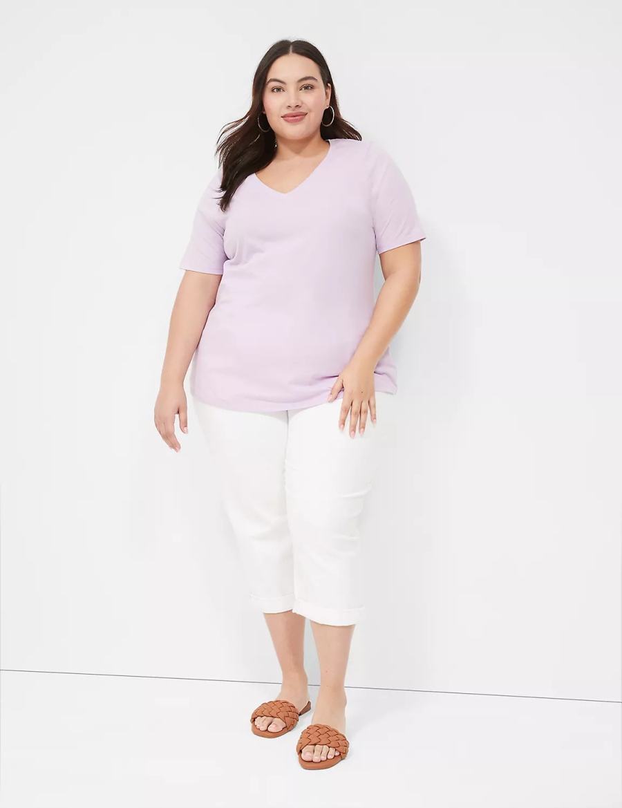 Dámské Tričko Lane Bryant Perfect Sleeve V-Neck Tee Fialové | RRI824DI