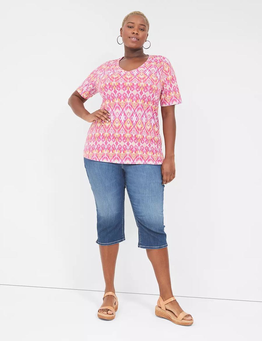 Dámské Tričko Lane Bryant Perfect Sleeve V-Neck Tee Růžové | MOT5061OO