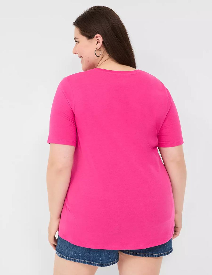 Dámské Tričko Lane Bryant Perfect Sleeve V-Neck Tee Růžové | BKP9270NW