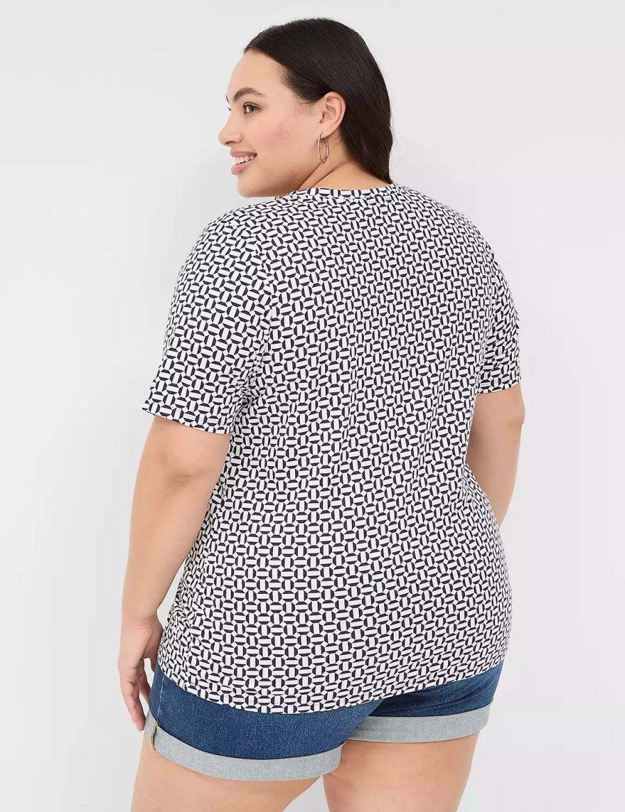 Dámské Tričko Lane Bryant Perfect Sleeve V-Neck Tee Tmavě Blankyt | NJI8465YW