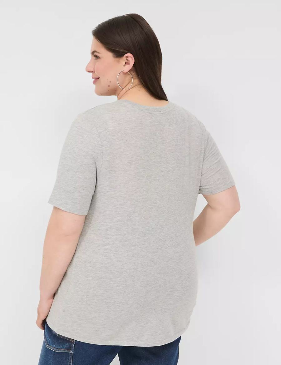 Dámské Tričko Lane Bryant Perfect Sleeve V-Neck Tee Světle Šedé | DHW2723GM