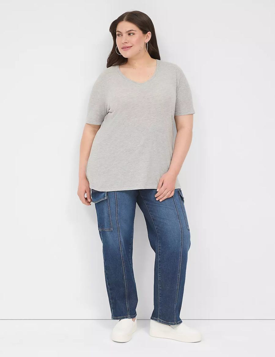 Dámské Tričko Lane Bryant Perfect Sleeve V-Neck Tee Světle Šedé | DHW2723GM