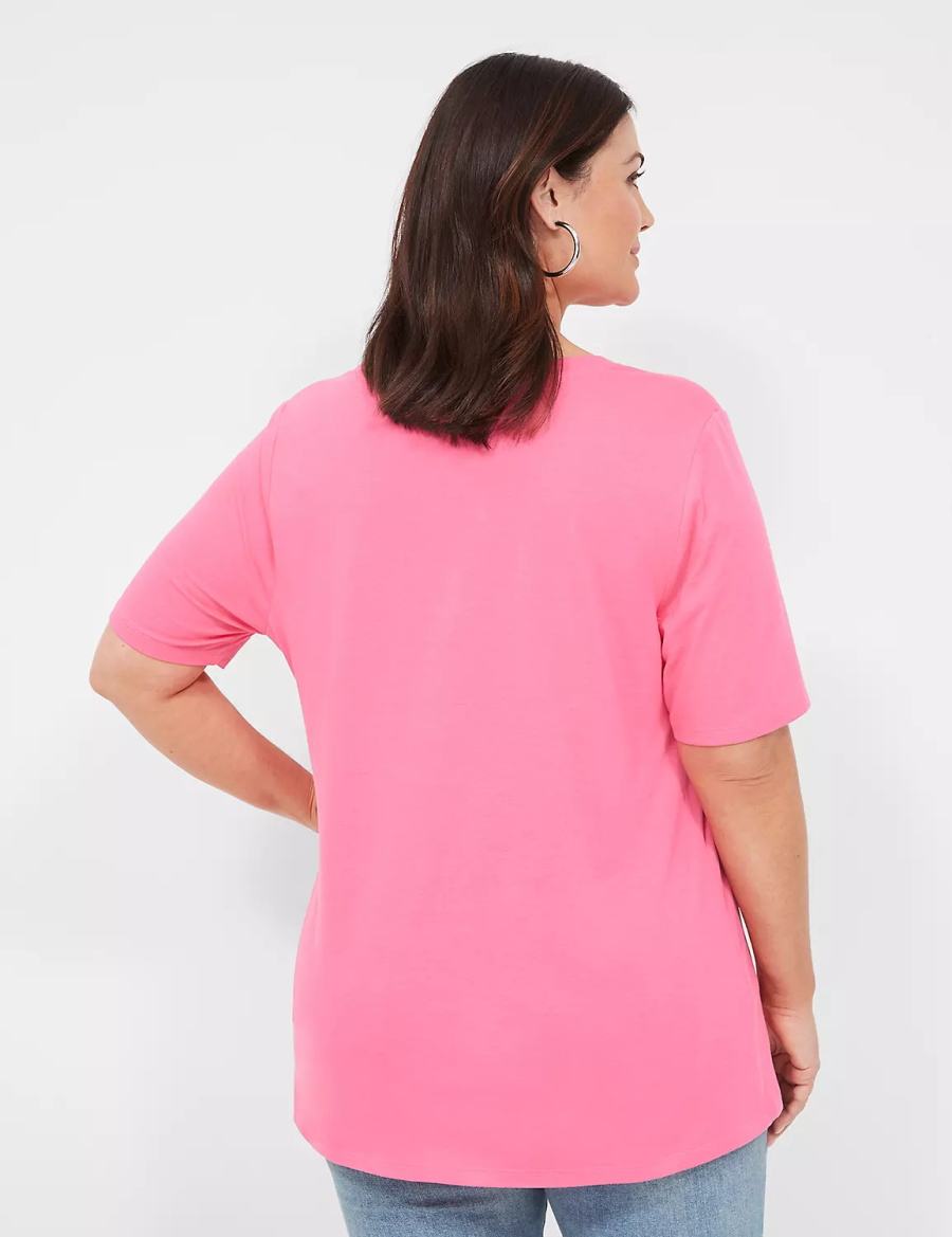 Dámské Tričko Lane Bryant Perfect Sleeve V-Neck Tee Fuchsie | RKD711KW