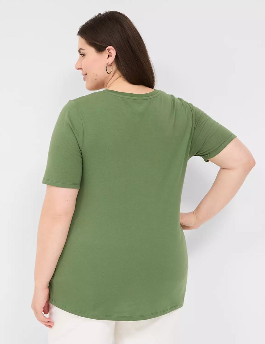 Dámské Tričko Lane Bryant Perfect Sleeve V-Neck Tee Hnědé Zelene | EKV9389MK