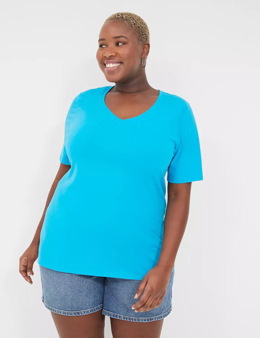 Dámské Tričko Lane Bryant Perfect Sleeve V-Neck Tee Blankyt | UWI50100NQ