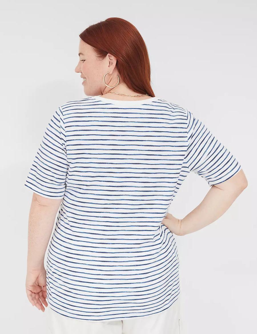 Dámské Tričko Lane Bryant Perfect Sleeve V-Neck Tee Bílé Blankyt | MOK2612CA