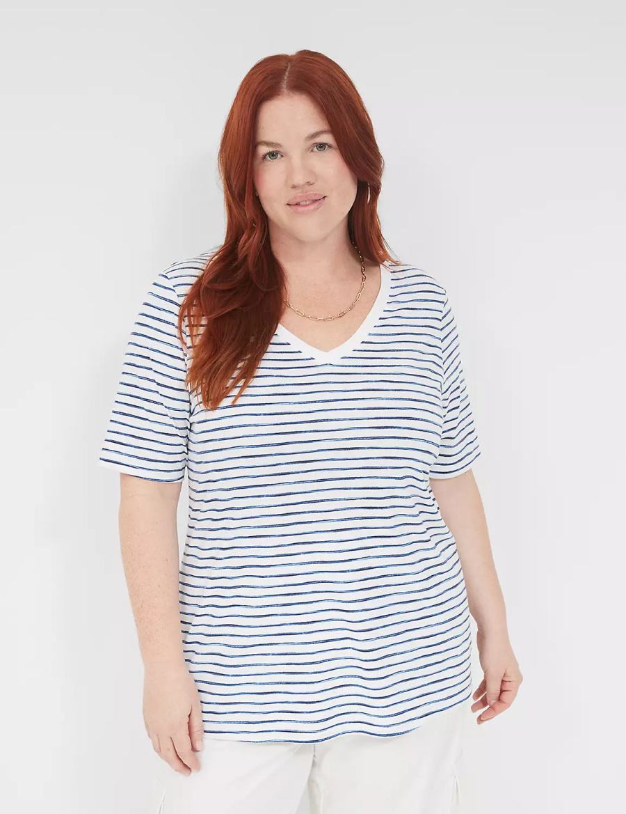 Dámské Tričko Lane Bryant Perfect Sleeve V-Neck Tee Bílé Blankyt | MOK2612CA